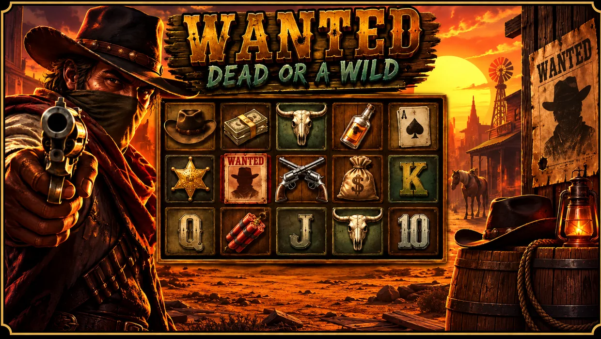 Ilustración editorial con el título Wanted Dead or a Wild y una escena del juego